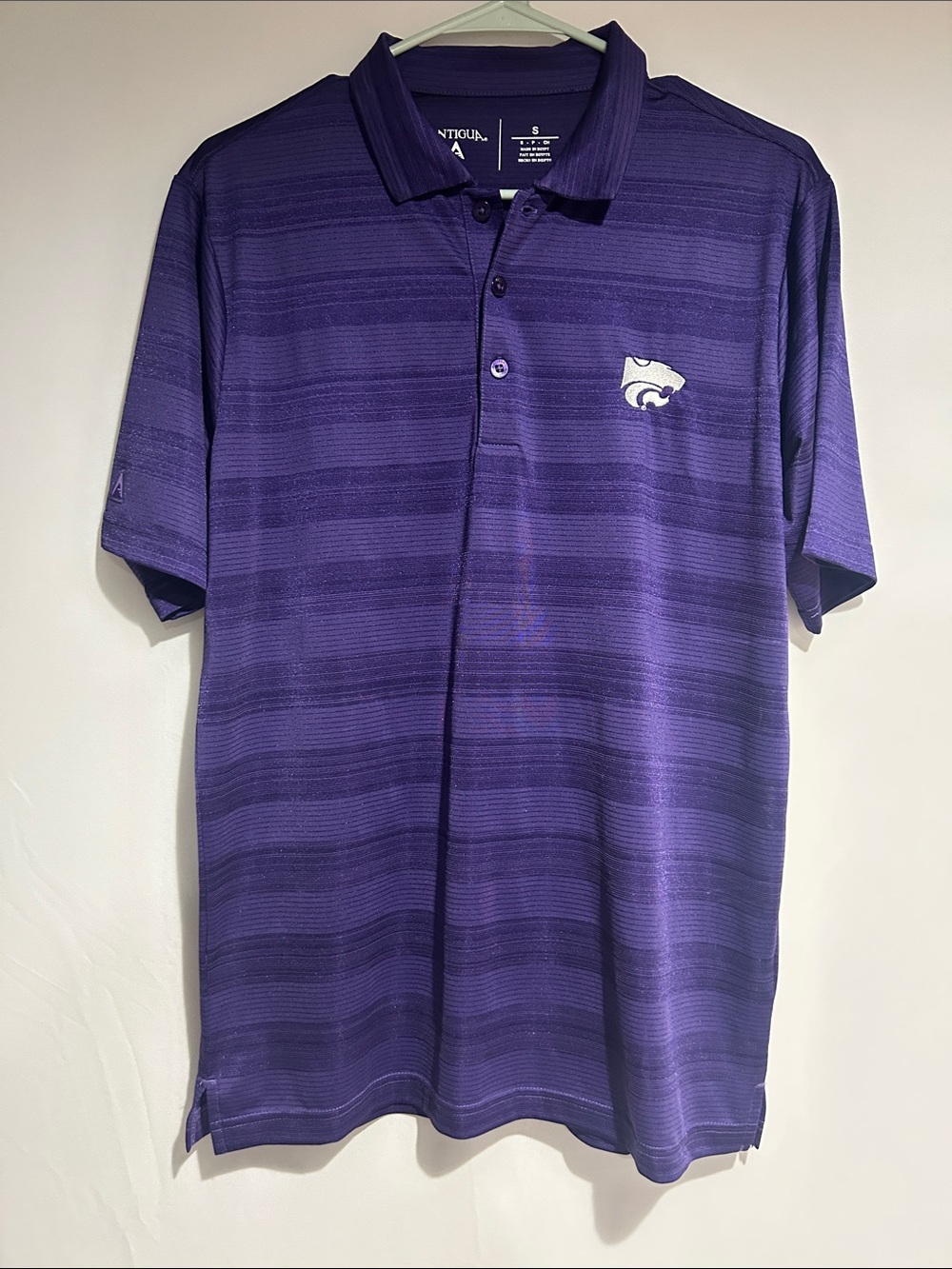 Antigua Men’s Purple Striped Polo with Embroidered Logo